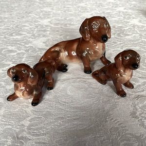 Dachshund mother with two puppies